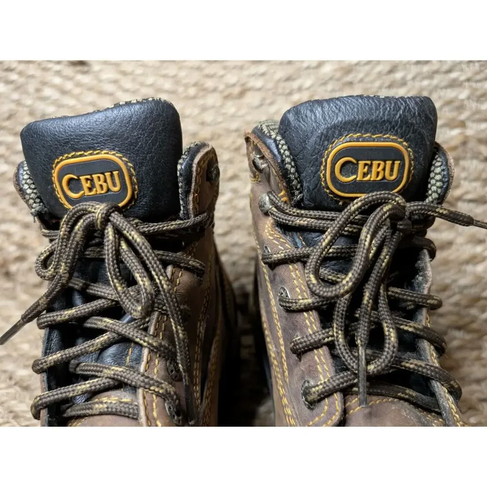 CEBU BORCE SHA CAFE Soft Toe Brown Leather Work Boots Size 6.5